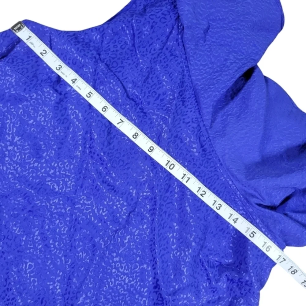 Anthropologie Mini Dress Womens 4 Petite Royal Blue Cheetah Ruffled One Shoulder